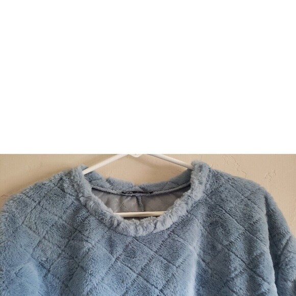 ZARA Blue Faux Fur Boho Quilted Sweater Cropped Y2K Boxy Womens Size M Fuzzy - Picture 8 of 11
